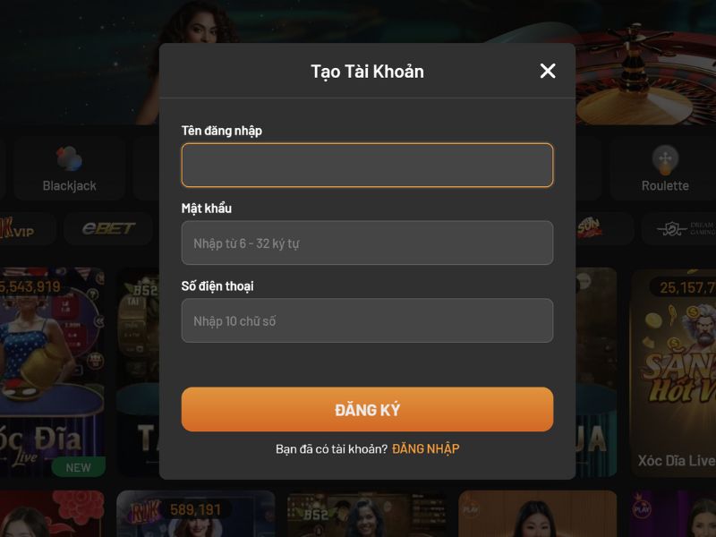 Đăng ký tài khoản để nhận bonus